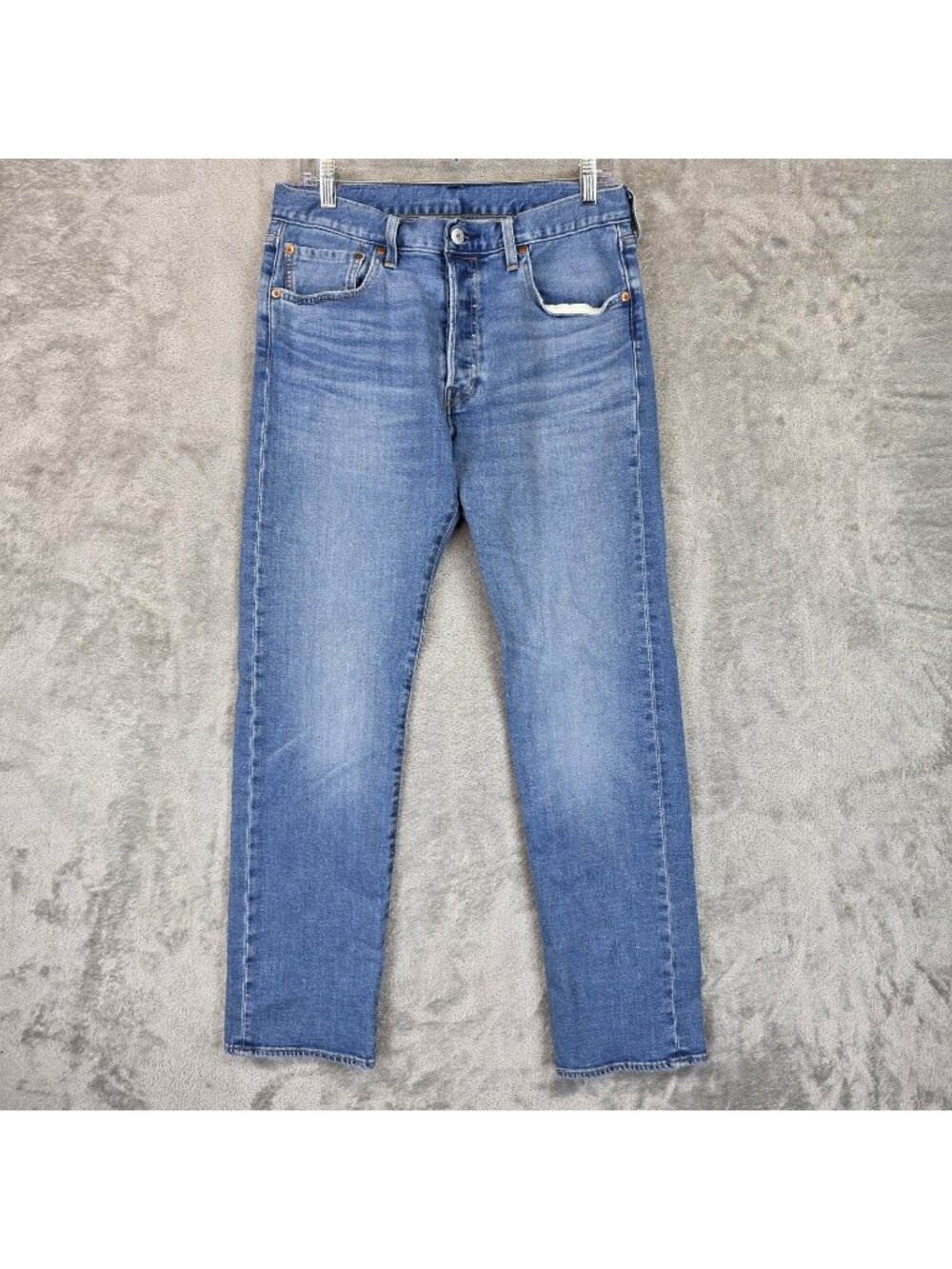 Levis Premium 501 Jeans Mens 32x30 Blue Medium Wash Button Fly Stretch Denim
